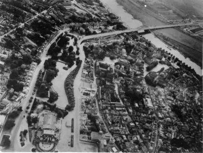 Aerial view of Arnhem Bridge spanning the Neder Rijn, September 1944