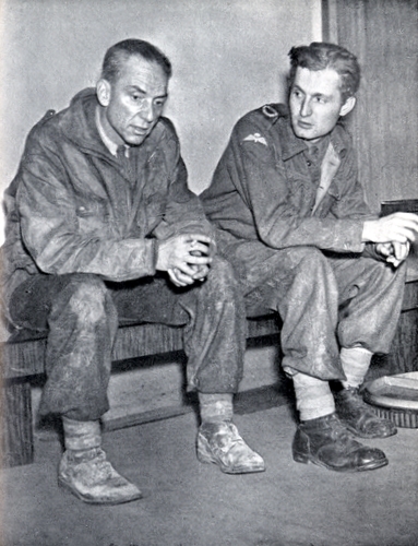Stanley Maxted (left) and Guy Byam in Broadcasting House, London on the night of their return from Arnhem 